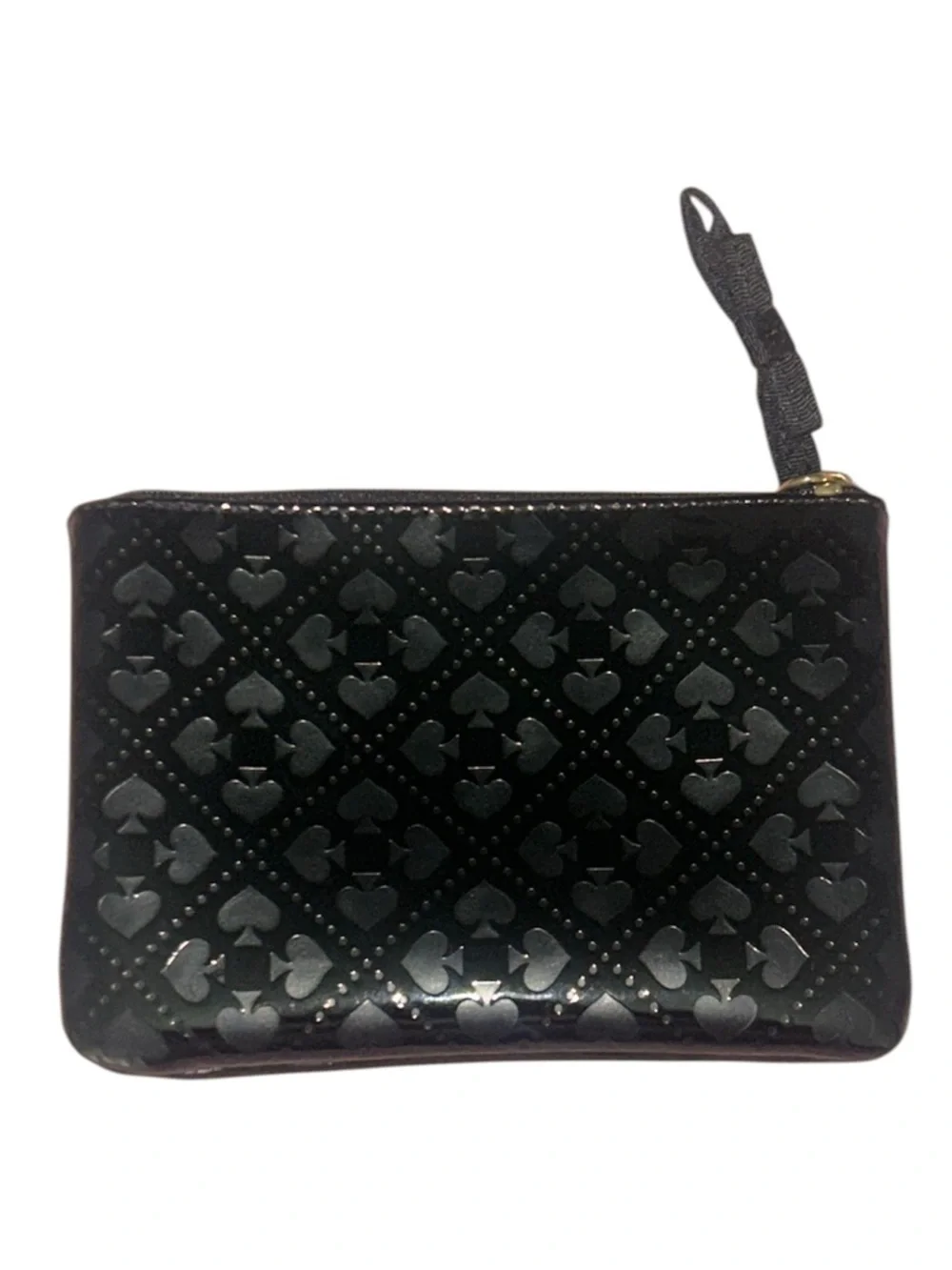 Kate Spade Black Patent Faux Leather Slim Mini Zipper Cosmetic Pouch EUC